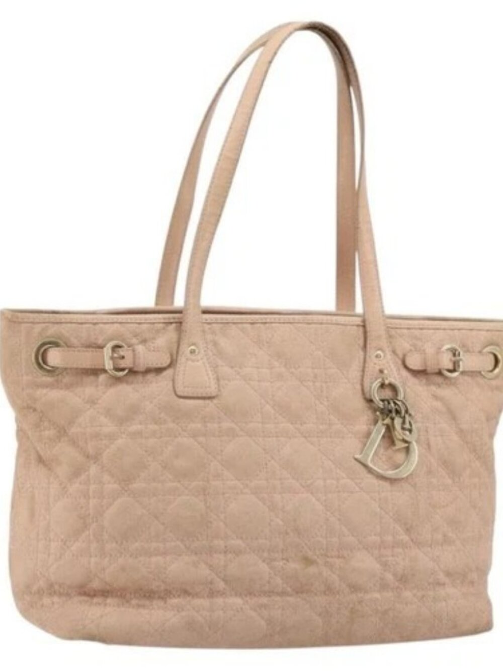 Christian Dior Canage Panarea Tote Bag Coated Canvas Pink Gold Auth 180459